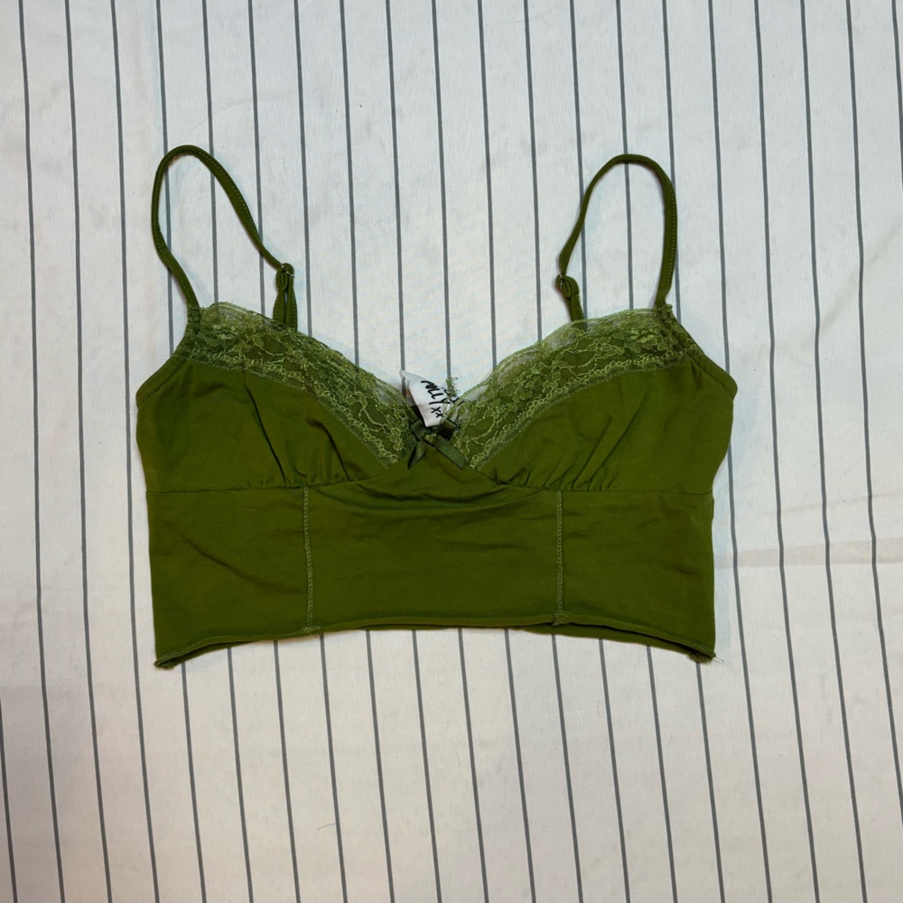 Princess Polly Green Lace Trim Bralette/Top